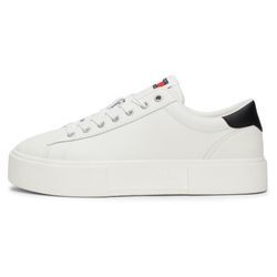 Plateausneaker TOMMY JEANS "TJW FOXING FLATFORM SNEAKER" Gr. 42, beige (ecru) Damen Schuhe Freizeitschuh, Halbschuh, Schnürschuh mit Logoschriftzug im Plateau