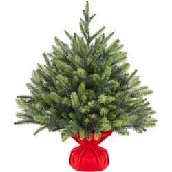 61cm Mini künstlicher Weihnachtsbaum mit 62 Spitzen & Zementbasis, Mini Tischplatte Tannenbaum, Schwer Entflammbar Tisch Christbaum klein für