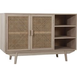 Sideboard SALESFEVER, beige (natur), B:100cm H:65cm T:36cm, MDF, Furnier, Geflecht Rattan, Sideboards, kommode mit Türfronten aus Rattangeflecht, Wiener Geflecht