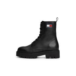 Schnürboots TOMMY JEANS "TJW URBAN LACE UP BOOT" Gr. 38, schwarz Damen Schuhe Blockabsatz, Schnürstiefelette, Chunky Boots, seitliche Logoflagge