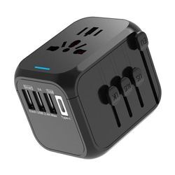 Reiseadapter, Universal-Steckeradapter mit Typ-C + 3 USB-Anschlüssen und AC-Buchse, Frankreich-Steckeradapter auf USA, Großbritannien, Deutschland,