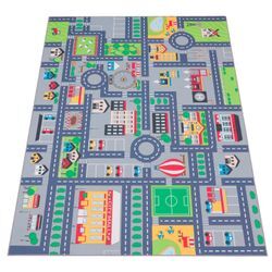 Kinderteppich PACO HOME "Bino 576", grau, B:200cm H:4mm L:200cm, Polyester, Teppiche, Kurzflor, Straßen-Spiel-Teppich, Kinderzimmer