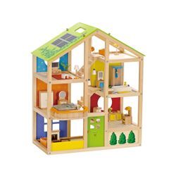 Puppenhaus HAPE "Vierjahreszeiten", bunt, Puppenhäuser, KinderB:60cm H:73cm T:40cm, Holz, inkl. Puppenmöbel, B:60cm H:73cm T:40cm