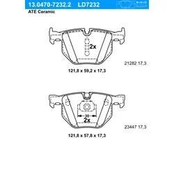 ATE Bremsbelagsatz, Scheibenbremse Ceramic hinten rechts links für BMW 34216776937 13.0470-7232.2