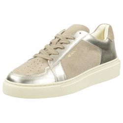 Sneaker GANT "Julice" Gr. 39, gold (beige, goldfarben), Damen, Leder, Veloursleder, metallic, leicht glänzend, Schuhe, Freizeitschuh, Halbschuh, Schnürschuh mit gepolstertem Schaftrand