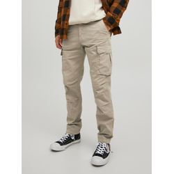 Cargohose JACK & JONES "STACE TUCKER", Herren, Gr. 33, Länge 36, beige (dune), Obermaterial: 97% Baumwolle, 3% Elasthan, normal, Hosen