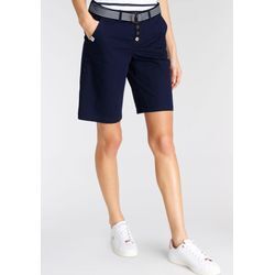 Chinoshorts DELMAO Gr. 34, N-Gr, blau (marine), Damen, Web, Obermaterial: 98% Baumwolle, 2% Elasthan, unifarben, gestreift, Hosen Shorts Strandshorts, zum Krempeln, mit passendem Gürtel