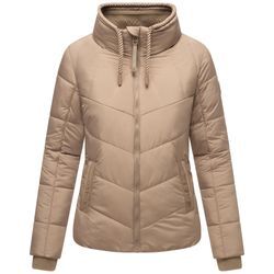 Steppjacke NAVAHOO "Liebesfee 14", Damen, Gr. L (40), grau (taupe), Obermaterial: 100% Polyester (recycelt), Futter: 100% Polyester (recycelt), Ärmelfutter: 100% Polyester (recycelt), Wattierung: 100% Polyester (recycelt), modisch, figurumspielend hüftbedeckend, hoch geschlossener Ausschnitt, Jacken, gesteppte Damen Übergangsjacke mit wattiertem Stehkragen