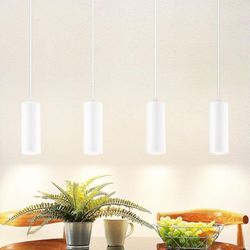 Pendelleuchte 4 Flammig GU10 Esszimmerlampe - Esstischlampe Holz Weiß Hängelampe Metall Pendellampe Vintage Hängeleuchte Esstisch Flurlampe für