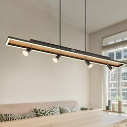 Etc-shop - Hängelampe Esstisch Pendelleuchte schwarz Wohnzimmerlampe dimmbar, led Hängeleuchte 4-flammig Holzoptik Spots schwenkbar, 4x GU10, LxBxH