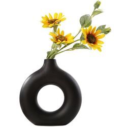 Sinbinta - Keramik Vase Moderne Donut vase schwarz Vase für Pampasgras Minimalismus Stil Blumenvase Kunst Deko für Wohnzimmer Büro Dekoration - m