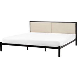 Bett Schwarz und Hellbeige Metall mit Lattenrost 180 x 200 cm Hohes Kopfteil Ohne Fußteil Modern Industrie-Design Metallbett Doppelbett