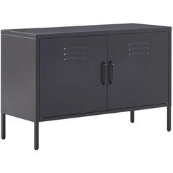 Metallschrank Schwarz Stahl 100 x 40 x 65 cm Sideboard mit hohen Füßen Türen Griffen Regalboden Wohnzimmer Büro Arbeitszimmer Flur Bad