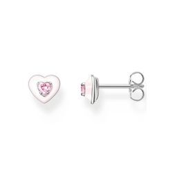 Paar Ohrstecker THOMAS SABO "Herz mit pinkem Stein, H2268-041-9", bunt (silberfarben, pink, pink), Ohrringe, Damen, Silber 925 (Sterlingsilber), mit Glas-Keramik Stein