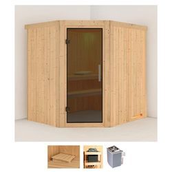 Sauna KARIBU "Siirin", beige (naturbelassen), Saunaofen, integrierte Steuerung, 9 kW, Saunen, 9 KW-Ofen mit integrierter Steuerung