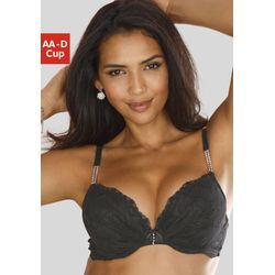 Push-up-BH LASCANA "Dalia", Damen, Gr. 70, Cup B, schwarz, Microtouch, Spitze, Obermaterial: 55% Polyester, 39% Polyamid, 6% Elasthan, feminin, BHs, mit edlen Strasssteinchen an den Trägern, Dessous