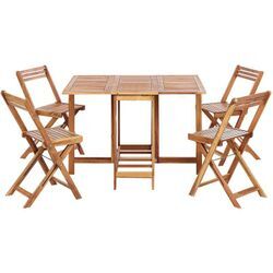 Gartenmöbel Set Hellbraun Akazenholz 5-Teilig Klapptisch mit 4 Klappstühlen Runstikales Design Outdoor Terrasse Garten Ausstattung Tisch-Set