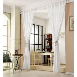 Woltu - 2er-Set Gardine Schlaufenschal transparent Leinenoptik weiß 140x245 cm