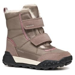 Winterstiefel GEOX "J TREKKYUP GIRL B ABX", Kinder, Gr. 26, beige (dunkelbeige), Textil, Veloursleder, Lederimitat, casual, Schuhe, Klettstiefel, Snowboots, Winterstiefel mit Warmfutter