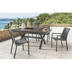 Garten-Essgruppe DESTINY "COSTA GARDA" Sitzmöbel-Sets Gr. ausziehbare Tischplatte, grau (anthrazit) (Set 5-tlg., 4 Sessel, 1 Tisch verstellbar 160210x100x75cm) Aluminium