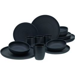 Kombiservice CREATABLE "Uno", schwarz, 16 tlg., Steinzeug, Geschirr-Sets, seidenmatte Oberfläche, jedes Stück ein Unikat