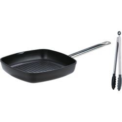 Grillpfanne GSW "Gastro Traditionell", silber (schwarz, silberfarben), B:28cm L:28cm Ø:28cm, Pfannen, 28x28 cm, incl. Multizange 30 cm, Induktion