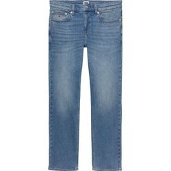 Straight-Jeans TOMMY JEANS, Herren, Gr. 34, Länge 34, blau (denim medium), Denim/Jeans, Obermaterial: 95% Baumwolle, 4% Elastomultiester, 1% Elasthan, casual, straight fit, Jeans