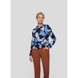 Langarmshirt RABE, Damen, Gr. 38, blau (marine), Jersey, Obermaterial: 95% Viskose, 5% Elasthan, bedruckt, casual, gerade hüftbedeckend, Rundhals, Langarm, Shirts, mit Allover-Print und Stehkragen