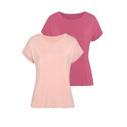 Kurzarmshirt VIVANCE "mit Gummizug im Bund" Gr. 32/34, bunt (rose, beere) Damen Shirts aus weichem Viskose-Stretch