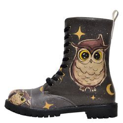 Schnürboots DOGO "Damen Zipsy Owls Family Vegan Damen Stiefel / female" Gr. 37, Normalschaft, schwarz Damen Schuhe Boots Schnürboots Vegan