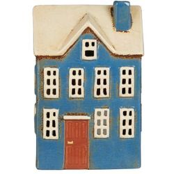 IB Laursen Keramikhaus für Teelicht Nyhavn blau mit brauner Tür, 10 x 7.5 x 20.5 cm