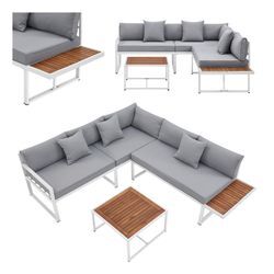 Juskys Gartenmöbel Lounge St. Tropez für 4 Personen - Set Tisch, Sofa & Kissen - Balkonmöbel Weiß