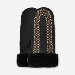 UGG® Bestickte Atherson Fäustlinge für Damen in Black, Größe L/XL, Schaffell