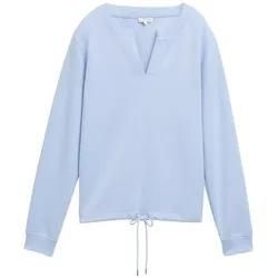 TOM TAILOR Damen Scuba Sweatshirt mit V-Ausschnitt, blau, Uni, Gr. XS