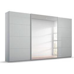 Schwebetürenschrank RAUCH "Kleiderschrank Schrank Garderobe KOLUNA mit Glastüren und Spiegel", grau (seidengrau, glas seidengrau), B:315cm H:210cm T:62cm, Holzwerkstoff, Schränke, inkl. 2 Innenschubladen sowie extra Einlegeböden MADE IN GERMANY