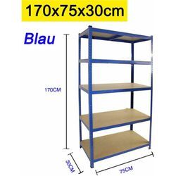 Schwerlastregal Lagerregal Kellerregal Metall Werkstattregal Regal Steckregal max. 875kg Tragfähigkeit, 170 x 75 x 30 cm, mit 5 mdf Regalböden,