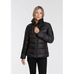 Daunenjacke POLARINO, Damen, Gr. 46, schwarz, Web, Obermaterial: 100% Polyamid. Futter: 100% Polyester. Wattierung: 80% Daunen, 20% Federn, unifarben, sportlich, Langarm mit innenliegendem Gummizug, Jacken, für den Winter, aus leichtem Webmaterial, mit hohem Stehkragen