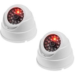 Aougo - Packung mit 2 Dummy-Dome-Kameras, gefälschte Dummy-Funkkameras, CCTV-Sicherheit, Innenüberwachung mit roter led, weiß