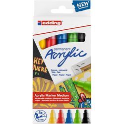 edding Acrylmarker-Set medium, Basic, 5 Stifte