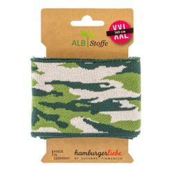 Albstoffe Bio-Strickbündchen "Cuff Me Camouflage", grün/creme, 1,4 m