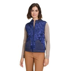 Strickjacke BETTY BARCLAY "Betty Barclay Strickweste mit Reißverschluss" Gr. 40, blau (dunkelblau), Damen, Strick, Obermaterial: 73% Baumwolle, 27% Polyester metallisiert., Strickjacken, Glitzer