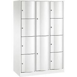 C+P Kombi-Schließfachschrank Resisto, 3 Abteile, 10 Fächer, B 1148 x T 540 x H 1950 mm, Verkehrsweiß