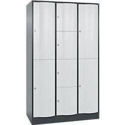 C+P Kombi-Schließfachschrank Resisto, 3 Abteile, 10 Fächer, B 1148 x T 640 x H 1950 mm,Anthrazitgrau/Lichtgrau