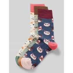 Socken mit Motiv-Stitching Modell 'Precious Pets' im 3er-Pack