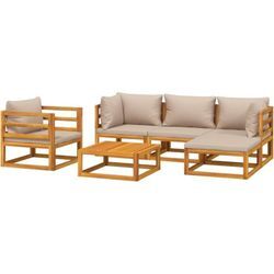 Vidaxl - 6-tlg. Garten-Lounge-Set mit Taupe Kissen Massivholz