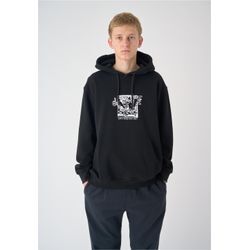 Kapuzensweatshirt CLEPTOMANICX "Early Birds", Herren, Gr. M, schwarz, 100% Baumwolle, bedruckt, casual, normal, ohne Ausschnitt, Langarm, Sweatshirts, mit tollem Frontprint