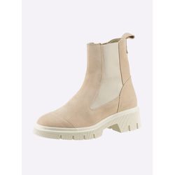 Stiefelette HEINE, Damen, Gr. 36, beige (sand), Leder, Veloursleder, Rindsleder, modisch, Schuhe