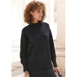 LASCANA Stehkragenpullover schwarz Gr. 32/34 für Damen. Mit hoch geschlossener Ausschnitt. Figurumspielend. Nachhaltig.