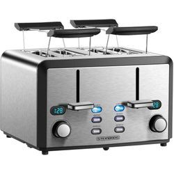 Steinborg - xxl Toaster 4 Toastschlitze Toastautomat xxl Toaster 1600 Watt 6-Stufen Bräuneregler 2x Brötchenaufsatz Auftau-Funktion 2x