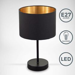 Tischleuchte Stoffschirm Schwarz-Gold E27 Stoffschirm 20cm Tischlampe Nachttisch - B.k.licht